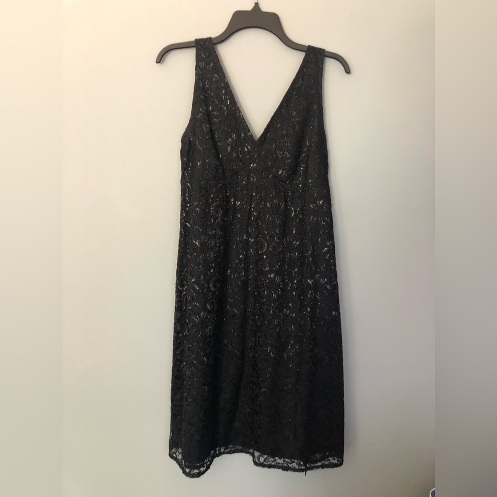 The Limited Size 6 Sleeveless Double V Neck Limed Dress Black Metallic Shimmer